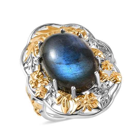 EVER TRUE AAA Labradorit Ring Nickelfreies Messing Zweifarbige Beschichtung (Größe 17.00) ca. 12,55 ct