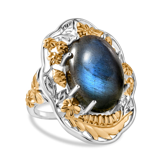 EVER TRUE AAA Labradorit Ring Nickelfreies Messing Zweifarbige Beschichtung (Größe 17.00) ca. 12,55 ct