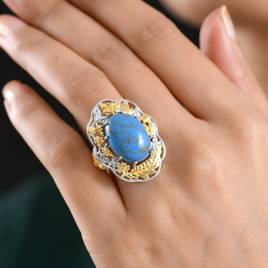 EVER TRUE AA Blauer Mojave Türkis Ring Nickelfreies Messing Bicolor (Größe 17.00) ca. 10,53 ct