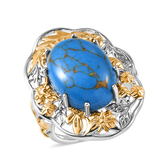 EVER TRUE AA Blauer Mojave Türkis Ring Nickelfreies Messing Bicolor (Größe 17.00) ca. 10,53 ct