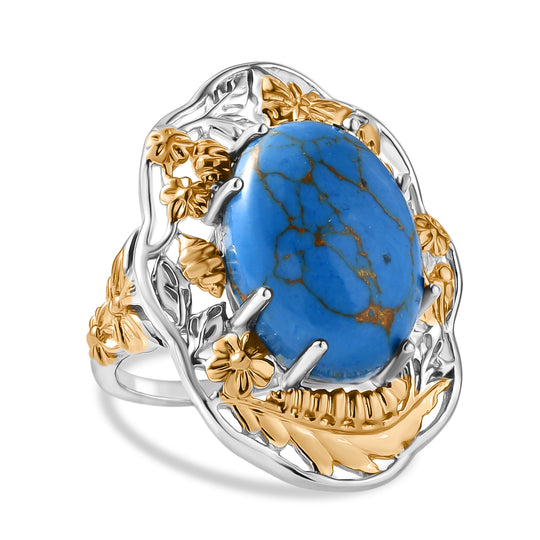 EVER TRUE AA Blauer Mojave Türkis Ring Nickelfreies Messing Bicolor (Größe 17.00) ca. 10,53 ct
