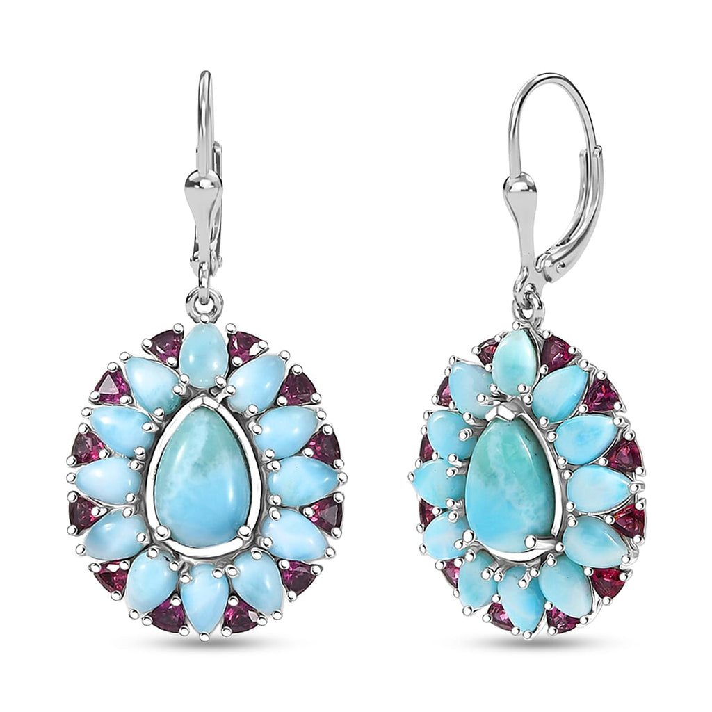 D'Joy Larimar Ohrringe 925 Silber Rhodiniert ca. 28,56 ct.