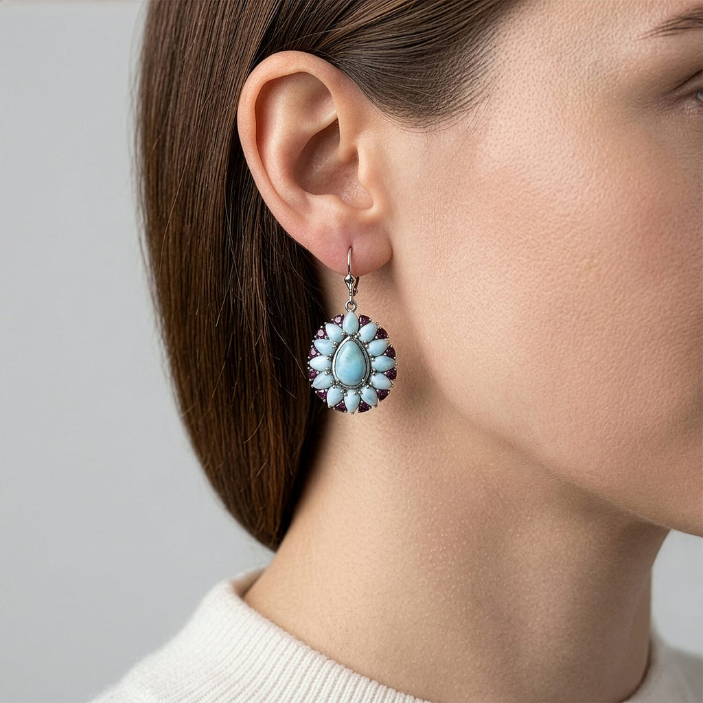 D'Joy Larimar Ohrringe 925 Silber Rhodiniert ca. 28,56 ct.