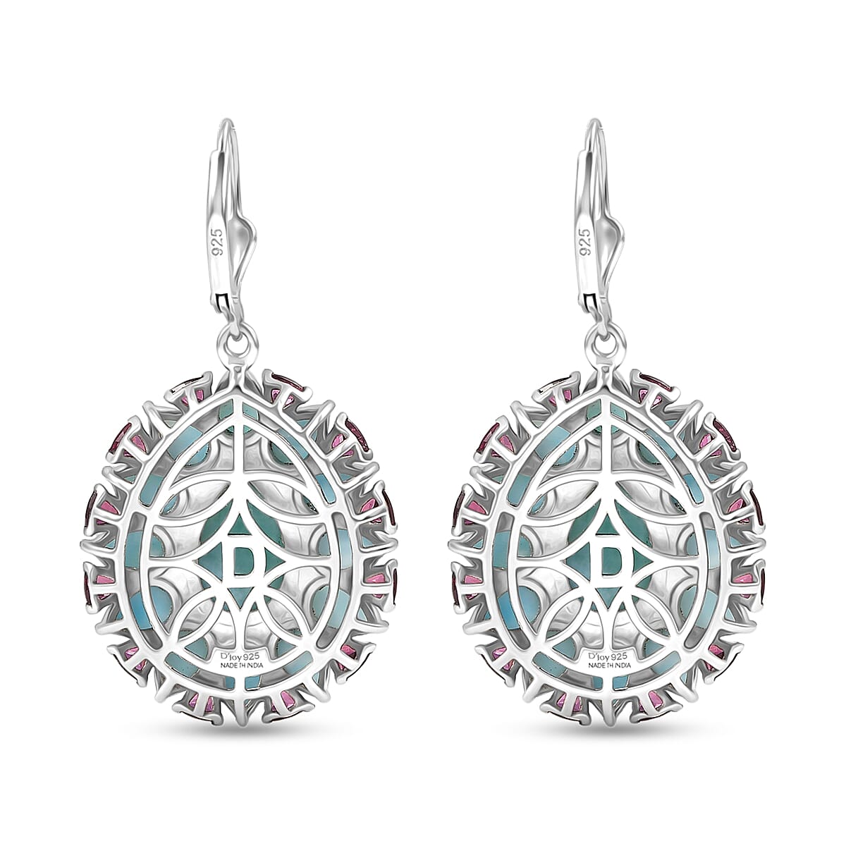 D'Joy Larimar Ohrringe 925 Silber Rhodiniert ca. 28,56 ct.