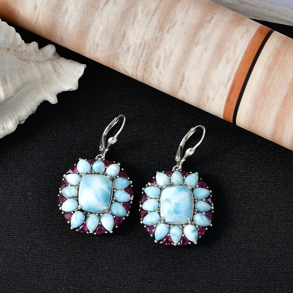 D'Joy Larimar Ohrringe 925 Silber Rhodiniert ca. 30,60 ct.