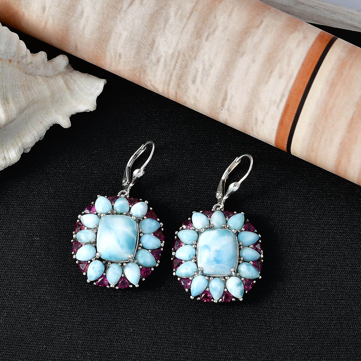 D'Joy Larimar Ohrringe 925 Silber Rhodiniert ca. 30,60 ct.