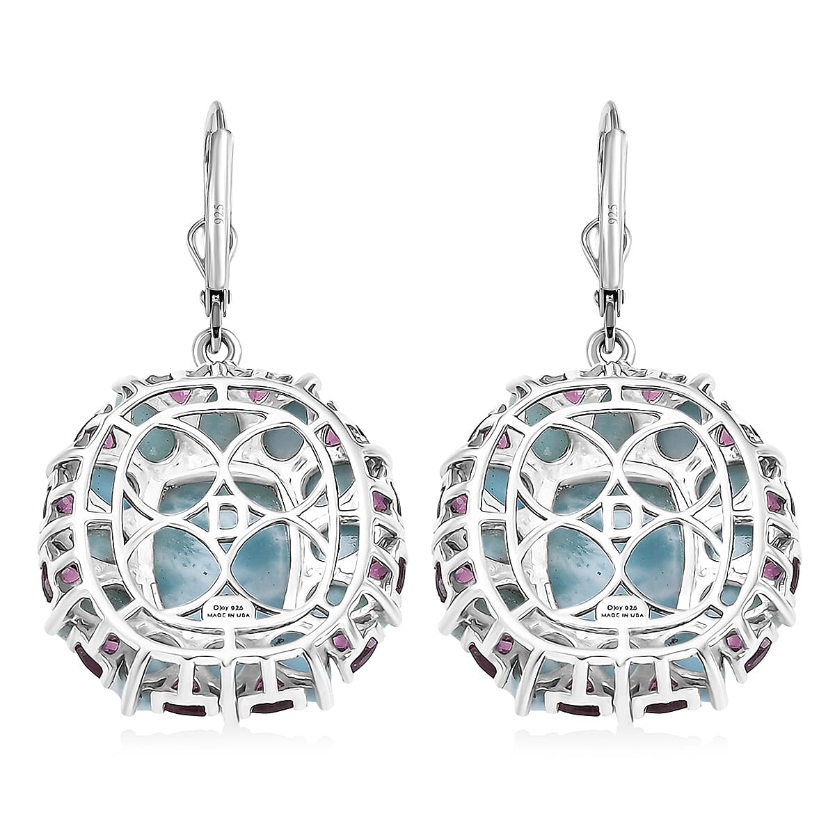 D'Joy Larimar Ohrringe 925 Silber Rhodiniert ca. 30,60 ct.