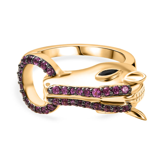 GP Trionfo Kollektion - Schwarzer Spinell, Natürlicher Rhodolith Granat Ring 925 Silber 750 Gelbgold Vermeil (Größe 18.00) ca. 0.72 ct