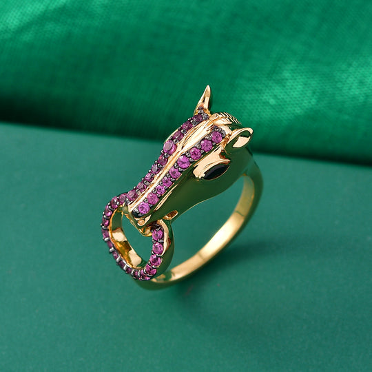 GP Trionfo Kollektion - Schwarzer Spinell, Natürlicher Rhodolith Granat Ring 925 Silber 750 Gelbgold Vermeil (Größe 18.00) ca. 0.72 ct