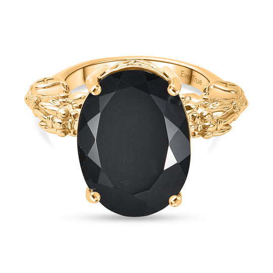 EVER TRUE AA Natürlicher Schwarzer Obsidian Ring mit Pixiu Nickelfreies Messing (Größe 18.00) ca. 10.67 ct