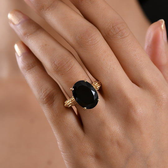 EVER TRUE AA Natürlicher Schwarzer Obsidian Ring mit Pixiu Nickelfreies Messing (Größe 18.00) ca. 10.67 ct