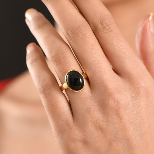 EVER TRUE AA Natürlicher Schwarzer Obsidian Ring Nickelfreies Messing (Größe 19.00) ca. 6.04 ct