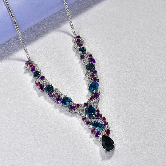 D'Joy London Blau Topas Halskette ca. 45 cm 925 Silber rhodiniert ca. 14,68 ct.