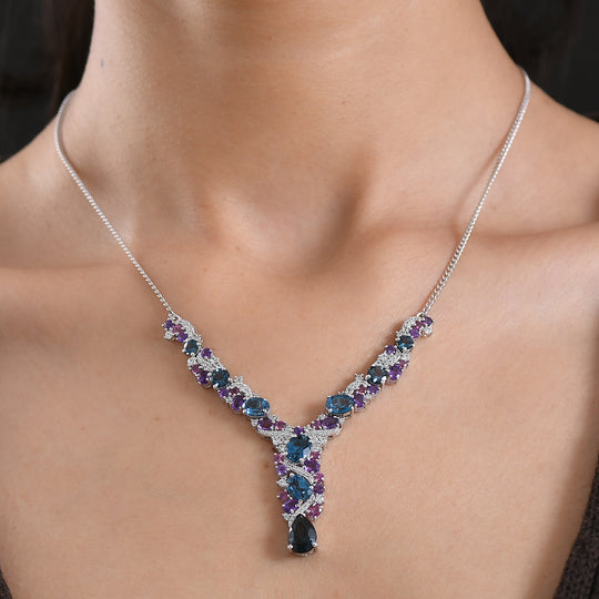D'Joy London Blau Topas Halskette ca. 45 cm 925 Silber rhodiniert ca. 14,68 ct.