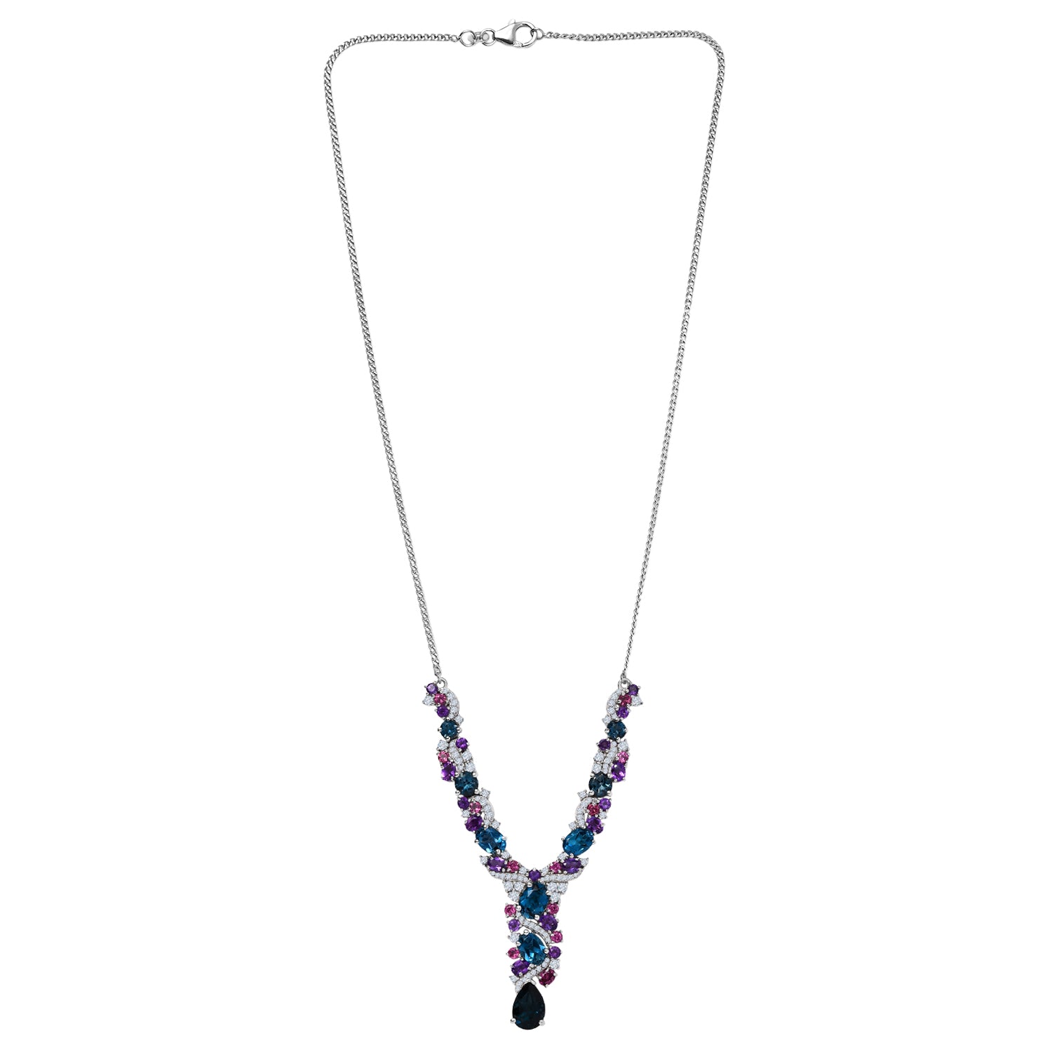 D'Joy London Blau Topas Halskette ca. 45 cm 925 Silber rhodiniert ca. 14,68 ct.