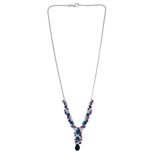 D'Joy London Blau Topas Halskette ca. 45 cm 925 Silber rhodiniert ca. 14,68 ct.