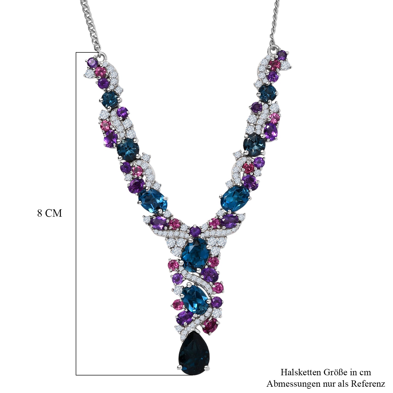 D'Joy London Blau Topas Halskette ca. 45 cm 925 Silber rhodiniert ca. 14,68 ct.