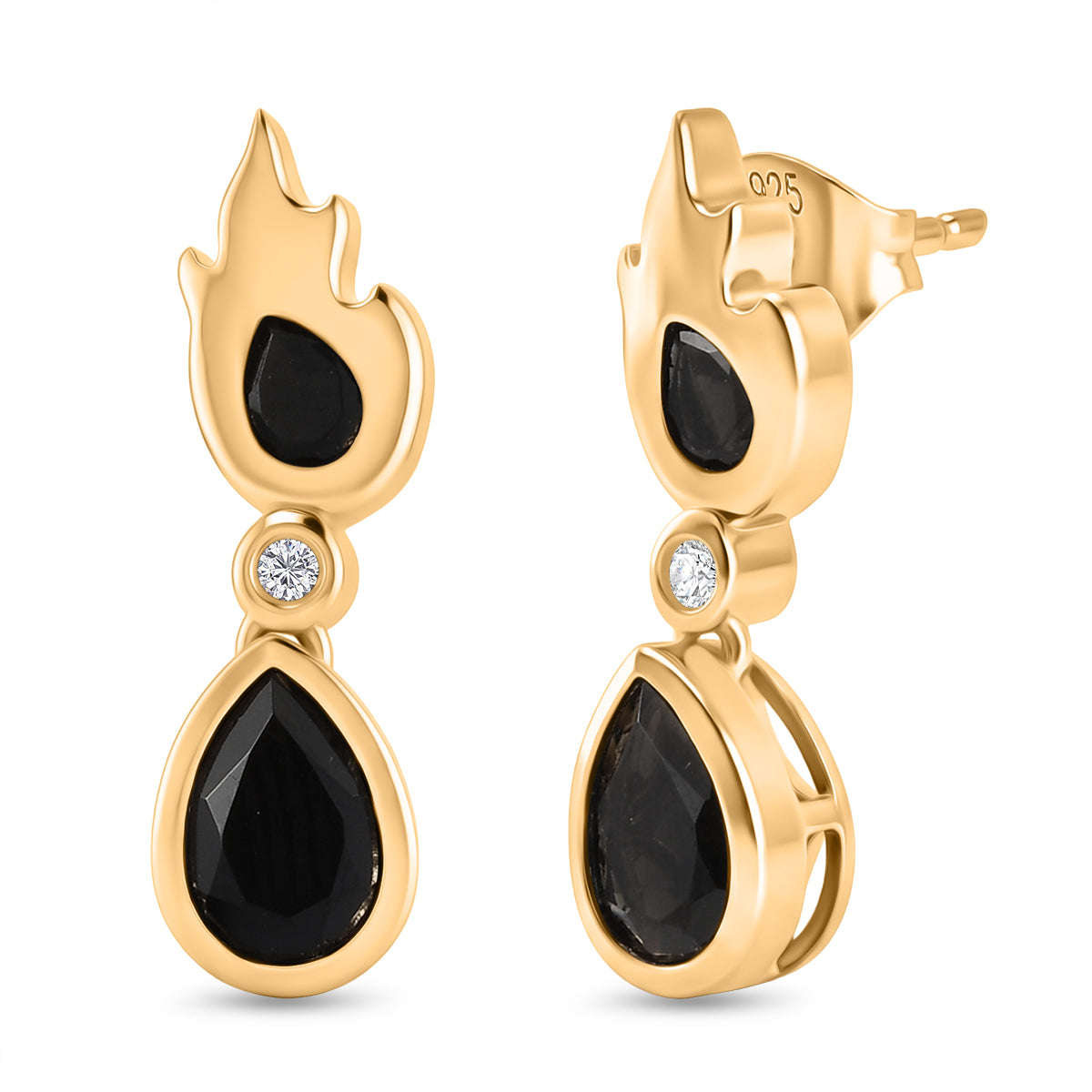 EVER TRUE AA Natürlich Schwarzer Obsidian Ohrringe Nickelfreies Messing ca. 1.41 ct