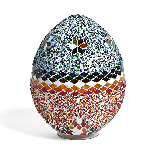 Mosaik Tischleuchte aus Glas und Eisen, Kugeldesign, 15 x 23 cm, Mediterran