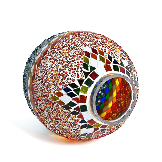 Mosaik Tischleuchte aus Glas und Eisen, Kugeldesign, 15 x 23 cm, Mediterran