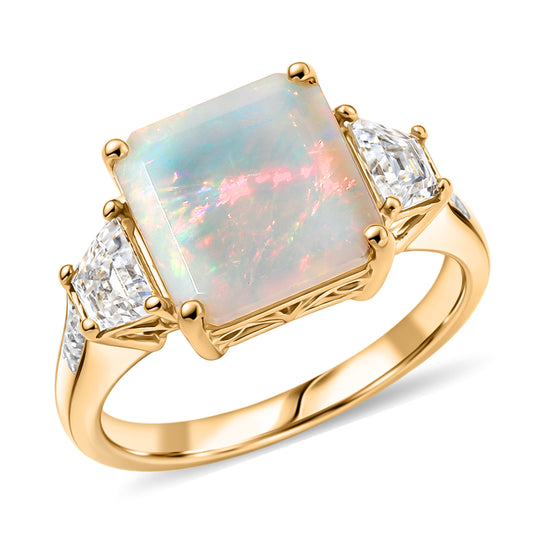 D'Joy AAA Natürlicher, äthiopischer Welo Opal, Moissanit Ring 925 Silber 750 Gelbgold Vermeil (Größe 20.00) ca. 3,04 ct