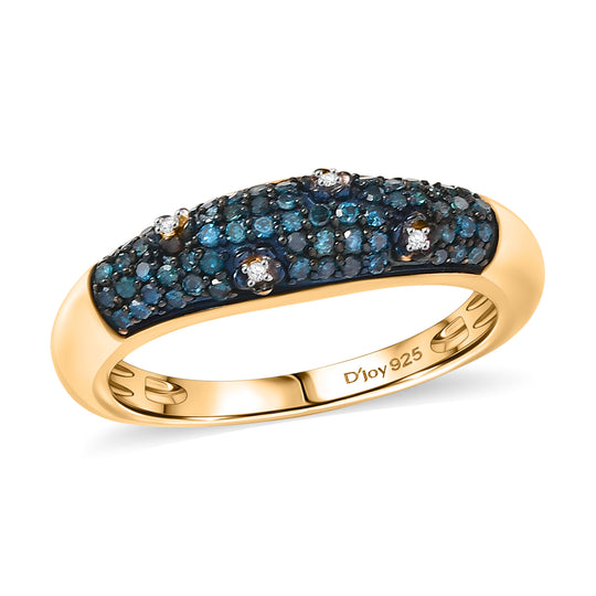D'Joy Blauer Diamant, Weißer Diamant Ring 925 Silber Rhodiniert und 750 Gelbgold Vermeil (Größe 18.00) ca. 0,35 ct
