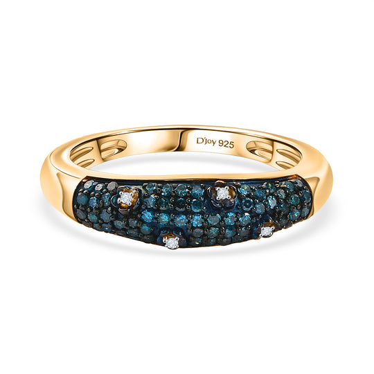 D'Joy Blauer Diamant, Weißer Diamant Ring 925 Silber Rhodiniert und 750 Gelbgold Vermeil (Größe 18.00) ca. 0,35 ct