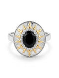 EVER TRUE AA Natürlich Schwarzer Obsidian, Weißer Zirkon Ring Nickelfreies Messing (Größe 18.00) ca. 2.39 ct