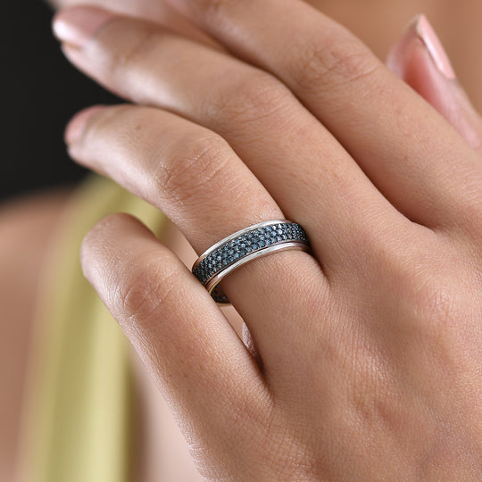 LUXURIANT DIAMOND - Lab Grown Blauer Diamant SI-GH SGL zertifiziert Ring 925 Silber rhodiniert (Größe 21.00) ca. 1,00 ct