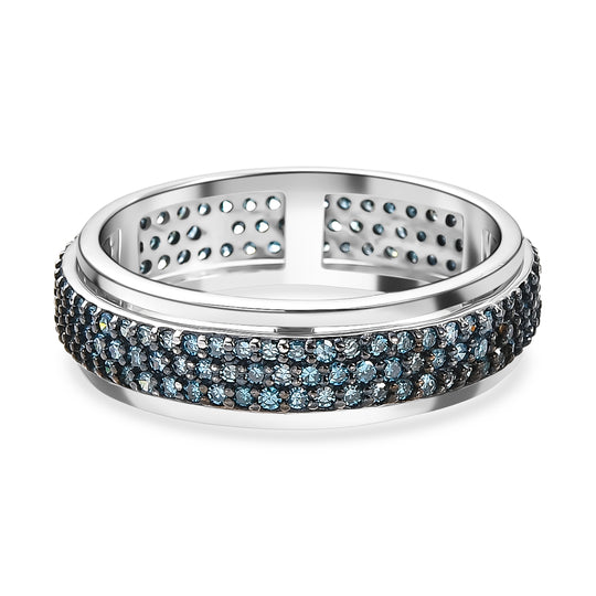LUXURIANT DIAMOND - Lab Grown Blauer Diamant SI-GH SGL zertifiziert Ring 925 Silber rhodiniert (Größe 21.00) ca. 1,00 ct