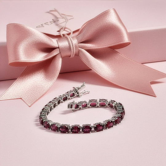D'Joy AA Natürlicher Rhodolith Granat Armband ca. 20 cm 925 Silber rhodiniert ca. 26,55 ct.