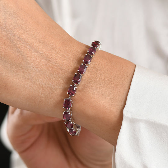 D'Joy AA Natürlicher Rhodolith Granat Armband ca. 20 cm 925 Silber rhodiniert ca. 26,55 ct.