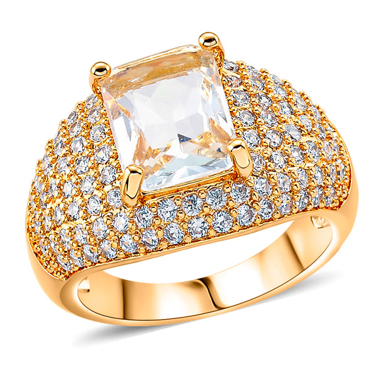 Weißer Zirkonia Ring Nickelfreies Messing gelb vergoldet (Größe 19.50)