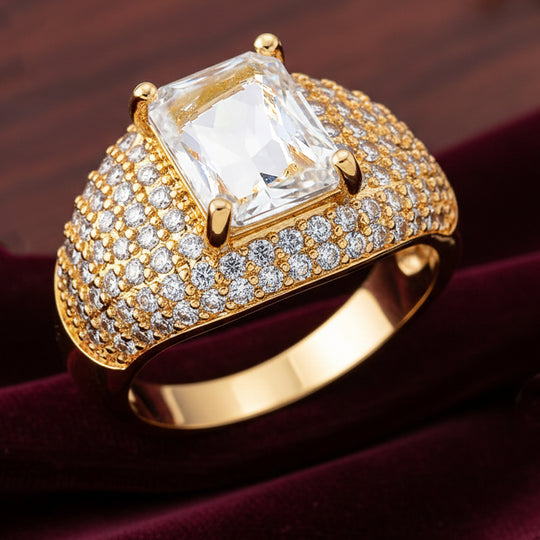 Weißer Zirkonia Ring Nickelfreies Messing gelb vergoldet (Größe 19.50)