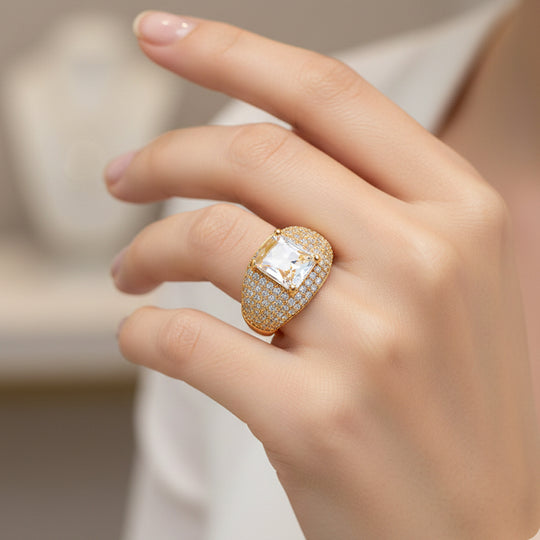 Weißer Zirkonia Ring Nickelfreies Messing gelb vergoldet (Größe 19.50)
