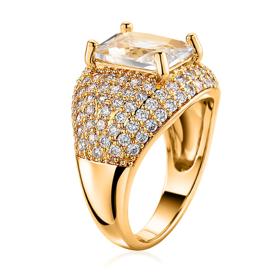 Weißer Zirkonia Ring Nickelfreies Messing gelb vergoldet (Größe 19.50)