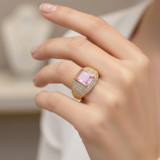 Rosa Zirkonia, Weißer Zirkonia Ring Nickelfreies Messing gelb vergoldet (Größe 16.50)