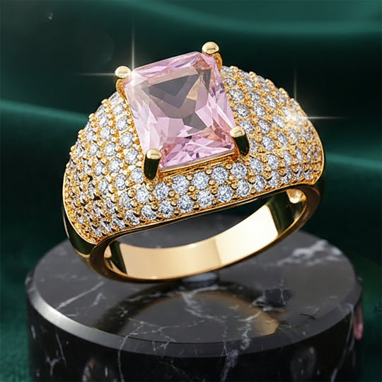 Rosa Zirkonia, Weißer Zirkonia Ring Nickelfreies Messing gelb vergoldet (Größe 19.50)