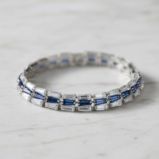 Weißer Zirkonia, Blaues Glas Armband ca. 19 cm Nickelfreies Messing
