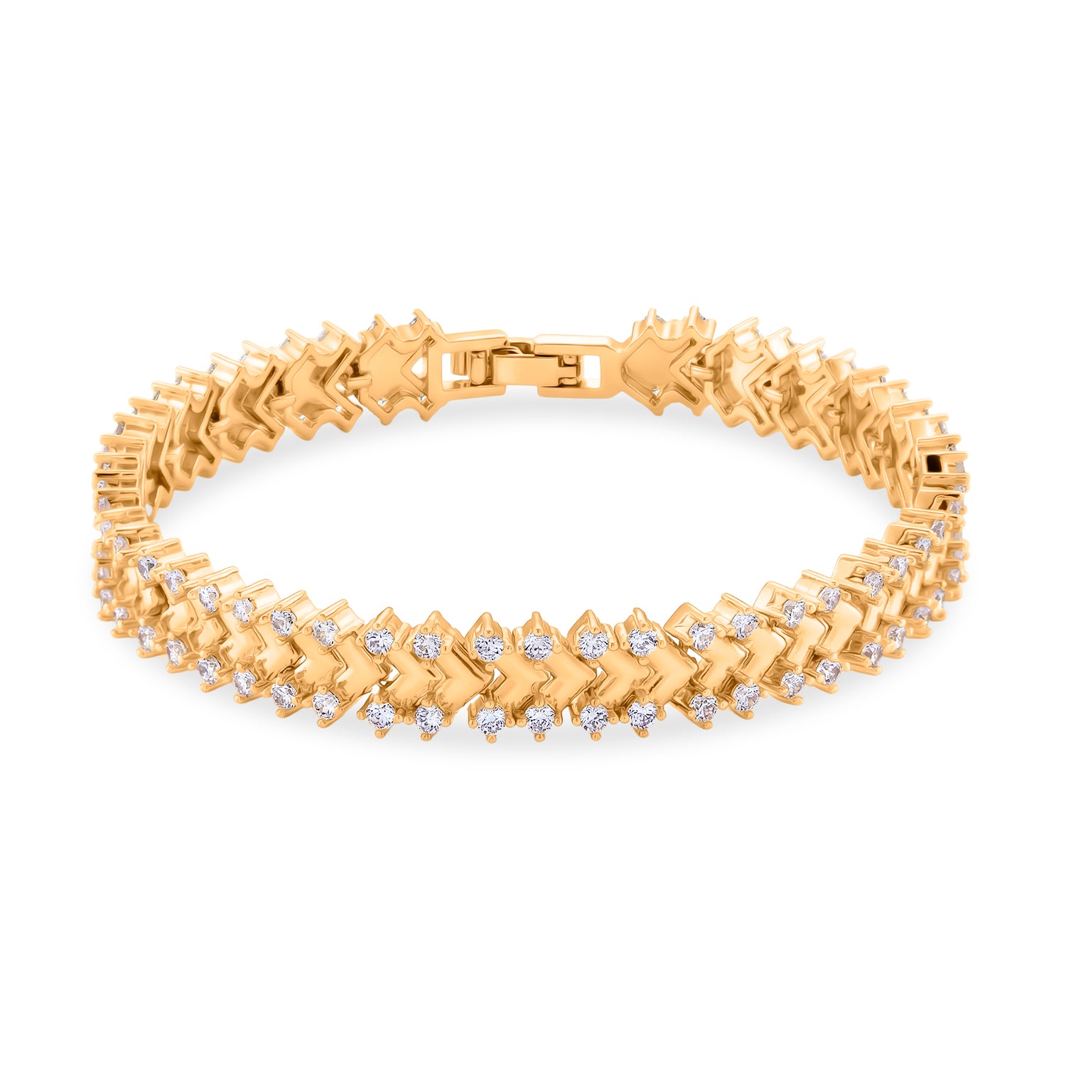 Weißer Zirkonia Armband ca. 19 cm Nickelfreies Messing gelb vergoldet