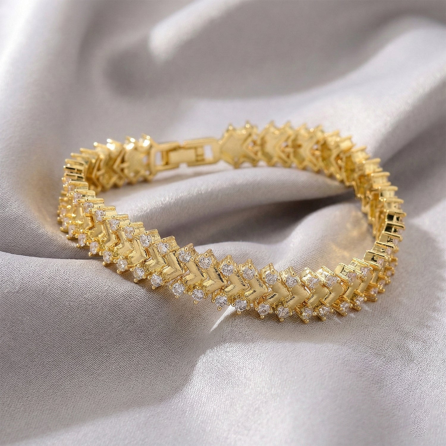 Weißer Zirkonia Armband ca. 19 cm Nickelfreies Messing gelb vergoldet