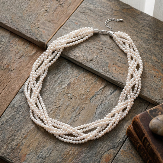 Goldene Muschelkernperle Halskette ca. 47 cm Nickelfreies Messing