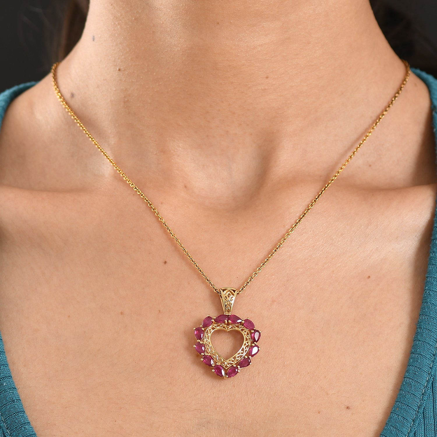 D'Joy AA Afrikanischer Rubin (Fissure gefüllt) Anhänger 925 Silber 750 Gelbgold Vermeil ca. 3,85 ct.