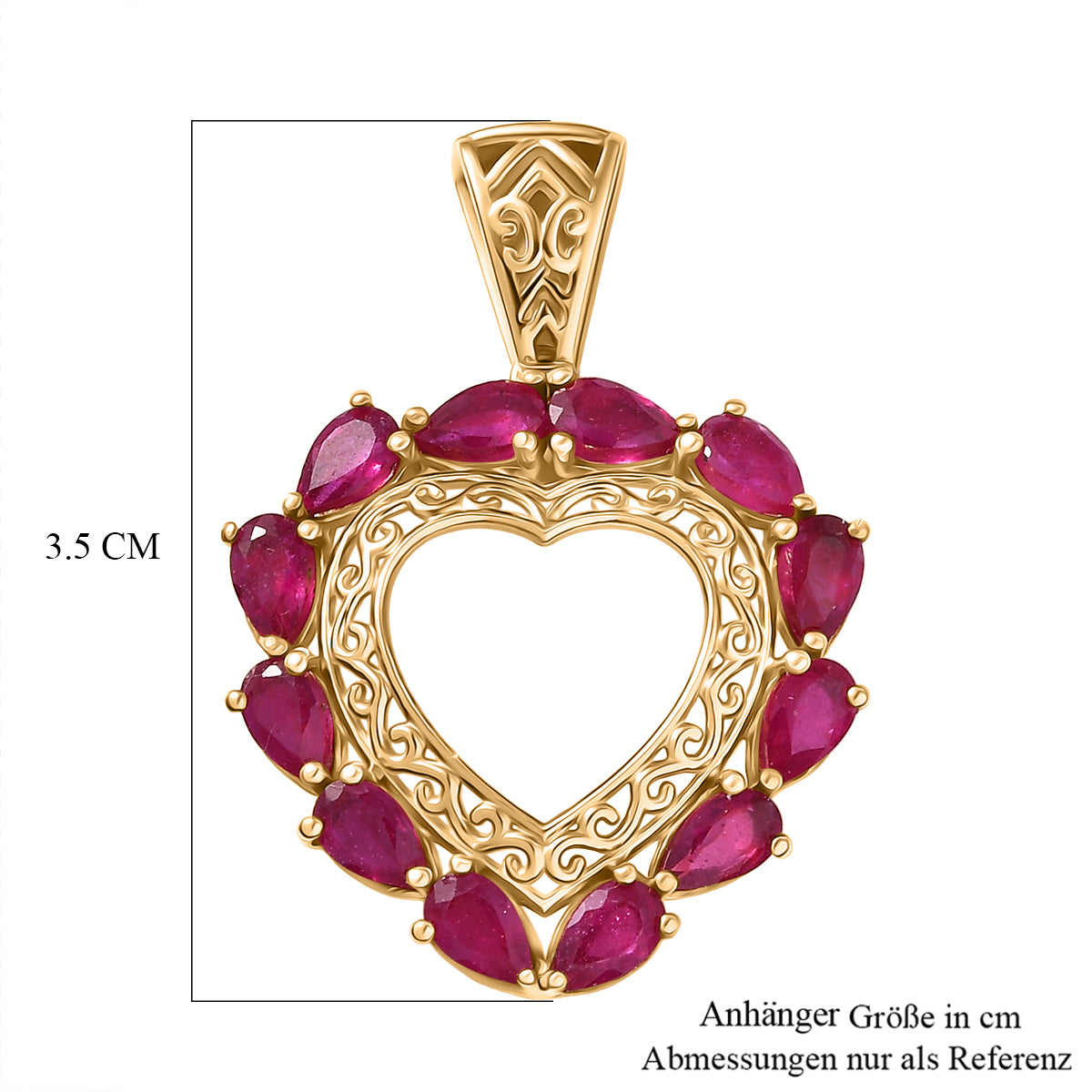 D'Joy AA Afrikanischer Rubin (Fissure gefüllt) Anhänger 925 Silber 750 Gelbgold Vermeil ca. 3,85 ct.