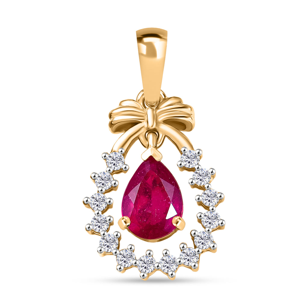 D'Joy Afrikanischer Rubin (Fissure gefüllt), Weißer Zirkon Anhänger 925 Silber 750 Gelb Vergoldet ca. 1,26 ct.