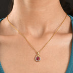 D'Joy Afrikanischer Rubin (Fissure gefüllt), Weißer Zirkon Anhänger 925 Silber 750 Gelb Vergoldet ca. 1,26 ct.