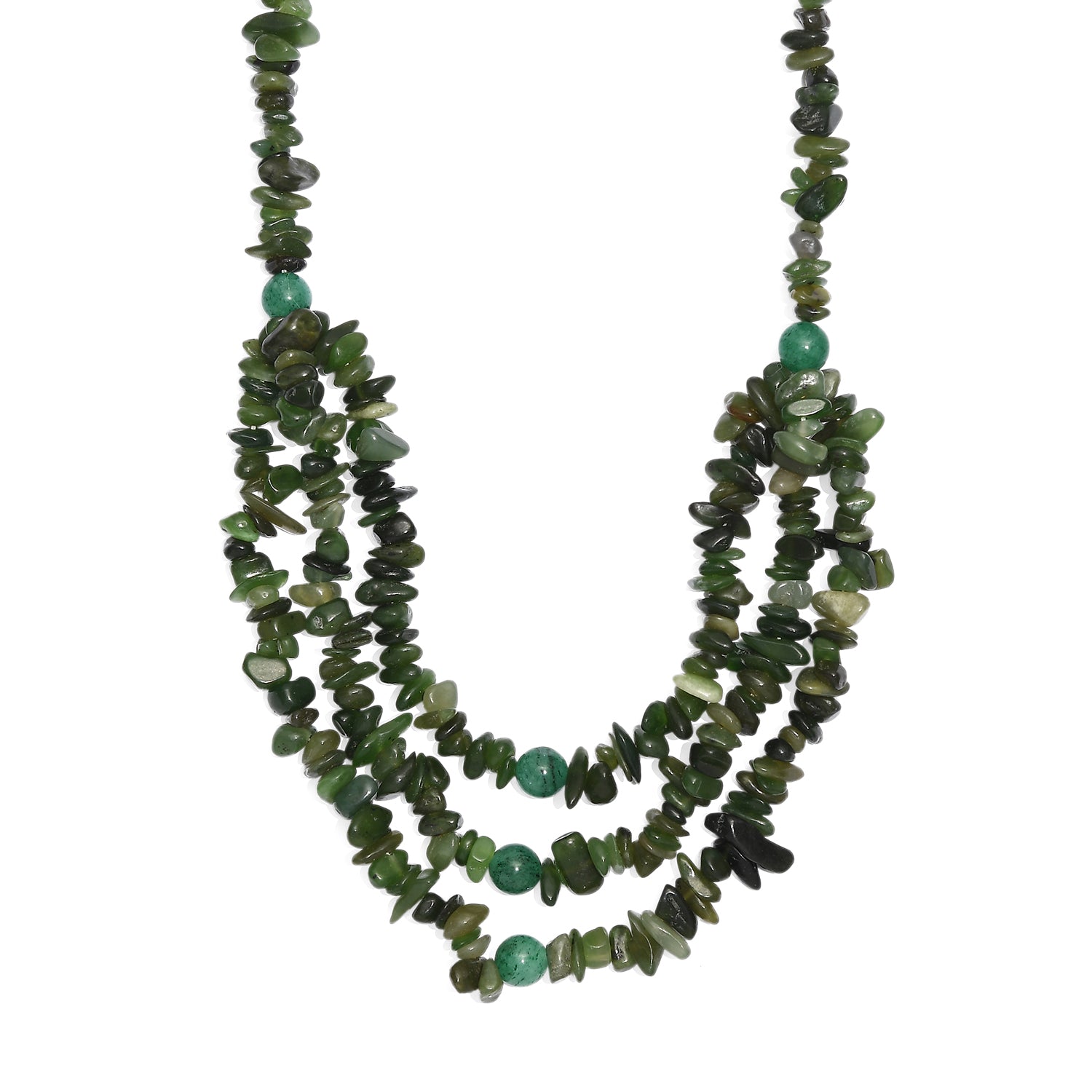 EVER TRUE Nephrit, Grüner Aventurin Halskette ca. 45 cm Nickelfreies Messing Platiniert ca. 394.00 ct