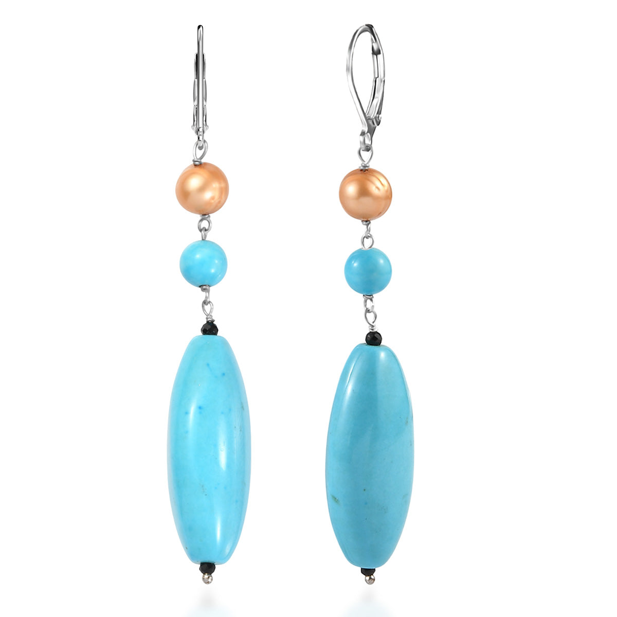 EVER TRUE Gefärbter blauer Magnesit, Goldfarbene gefärbte Perle (6-6.5 mm) Ohrringe 316L Edelstahl platiniert