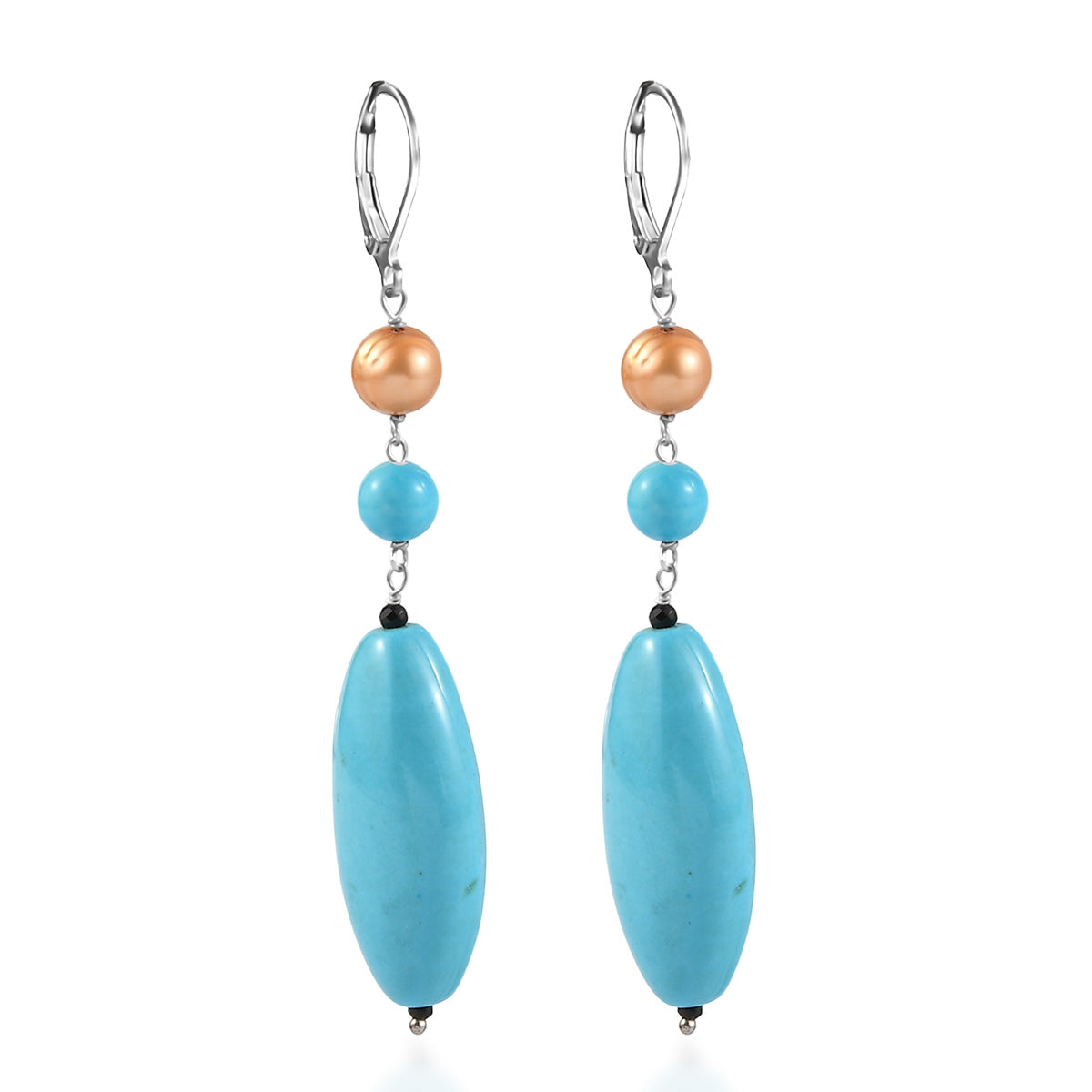 EVER TRUE Gefärbter blauer Magnesit, Goldfarbene gefärbte Perle (6-6.5 mm) Ohrringe 316L Edelstahl platiniert