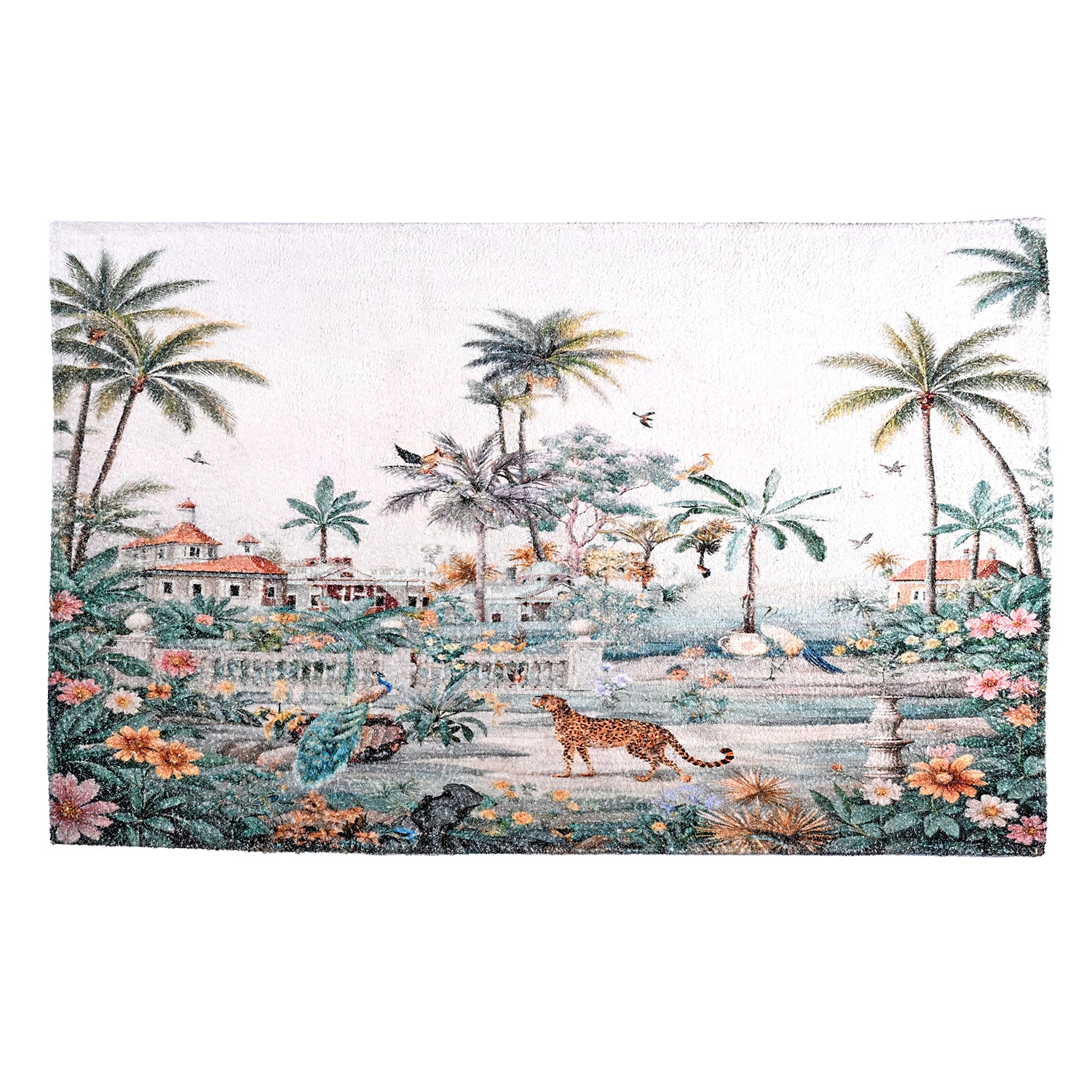 Digital bedruckter Teppich mit Blumen- und Landschaftsmuster, Baumwoll-Polyester-Mischgewebe, rutschhemmende Rückseite, 120x180cm, Mehrfarbig